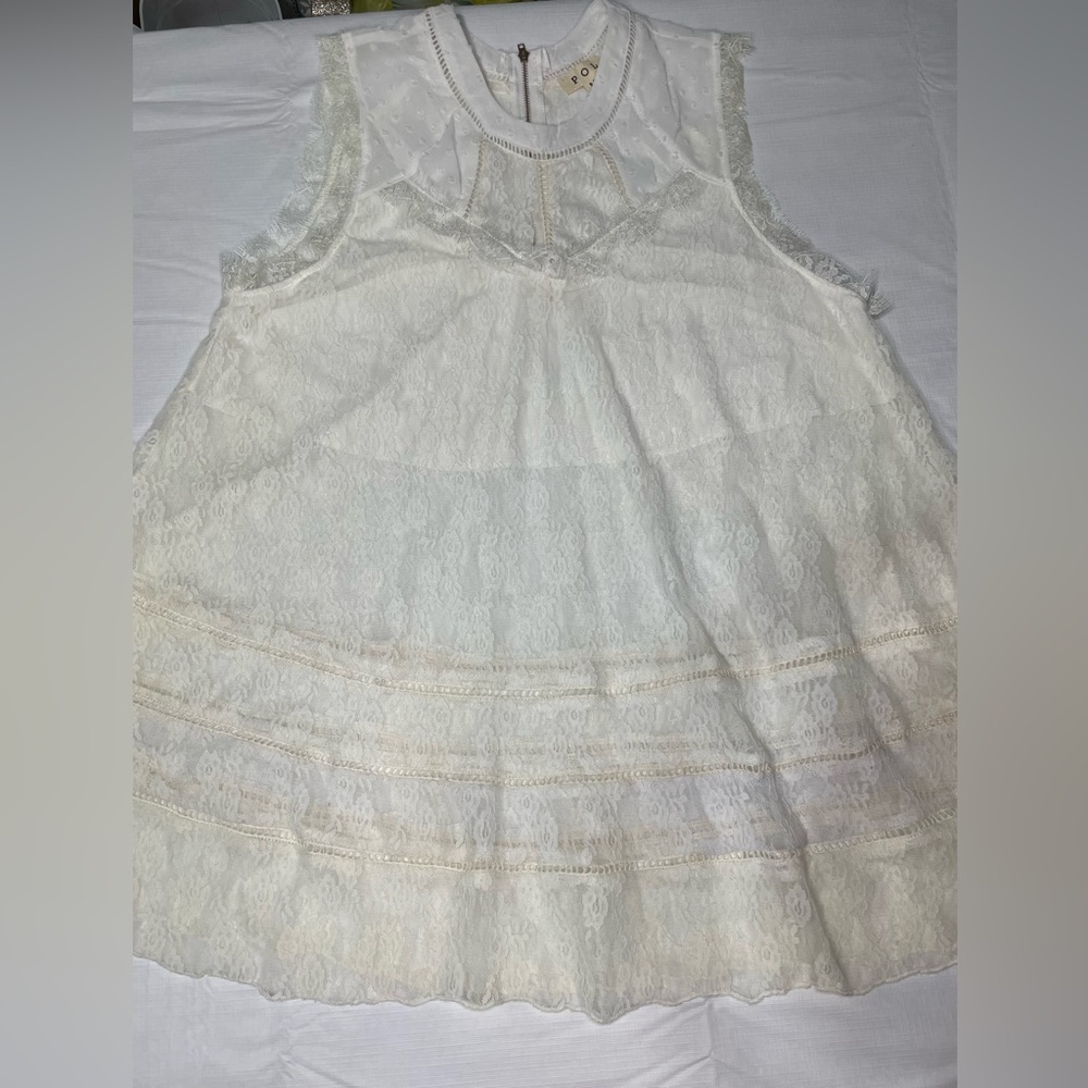 POL, white/cream lace baby doll tank top, M